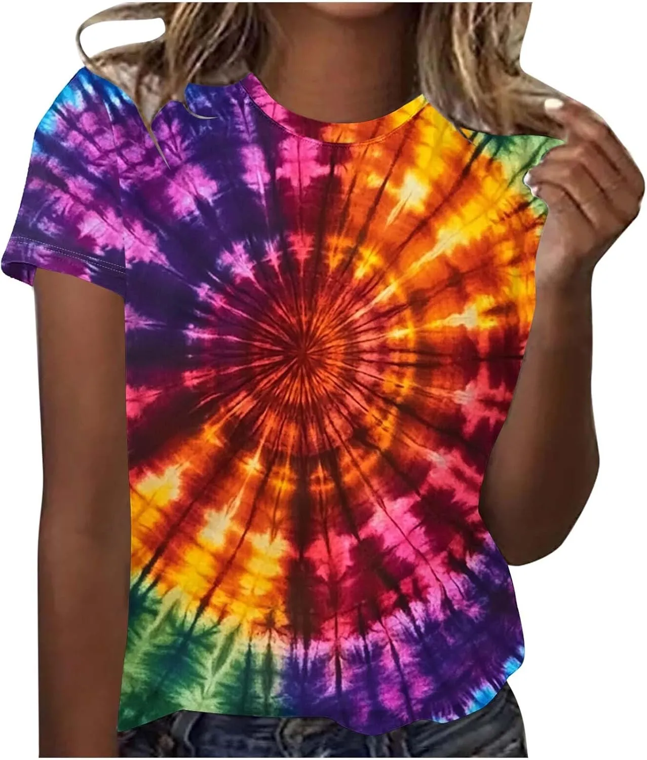 Womens Teens Girls Tie Dye Gradient Tshirts Hippie Shirts Plus Size Tops Short Sleeve Dressy Casual Loose Fit Tees