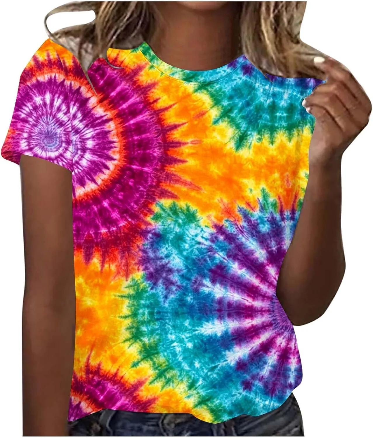 Womens Teens Girls Tie Dye Gradient Tshirts Hippie Shirts Plus Size Tops Short Sleeve Dressy Casual Loose Fit Tees