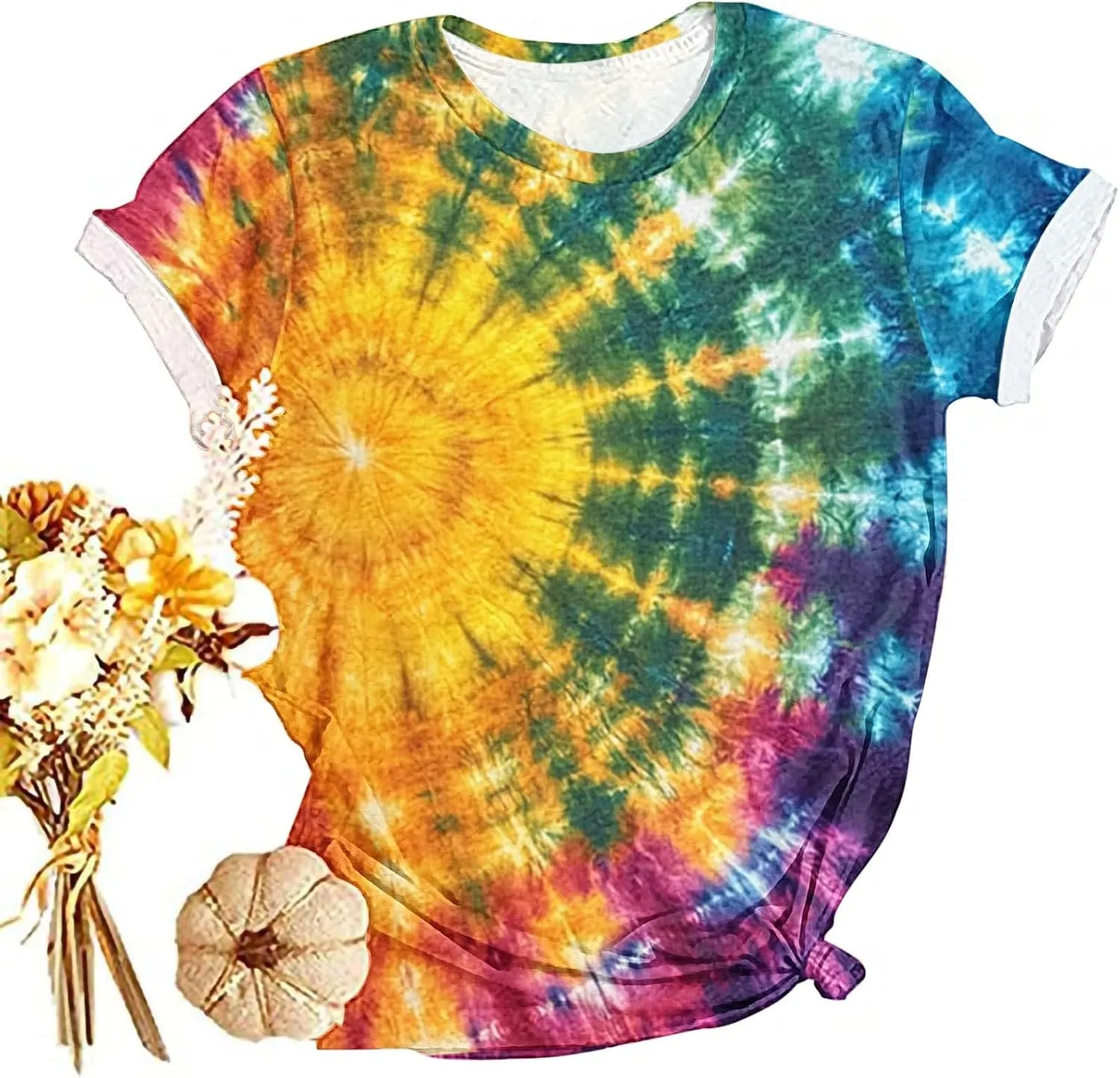 Womens Teens Girls Tie Dye Gradient Tshirts Hippie Shirts Plus Size Tops Short Sleeve Dressy Casual Loose Fit Tees