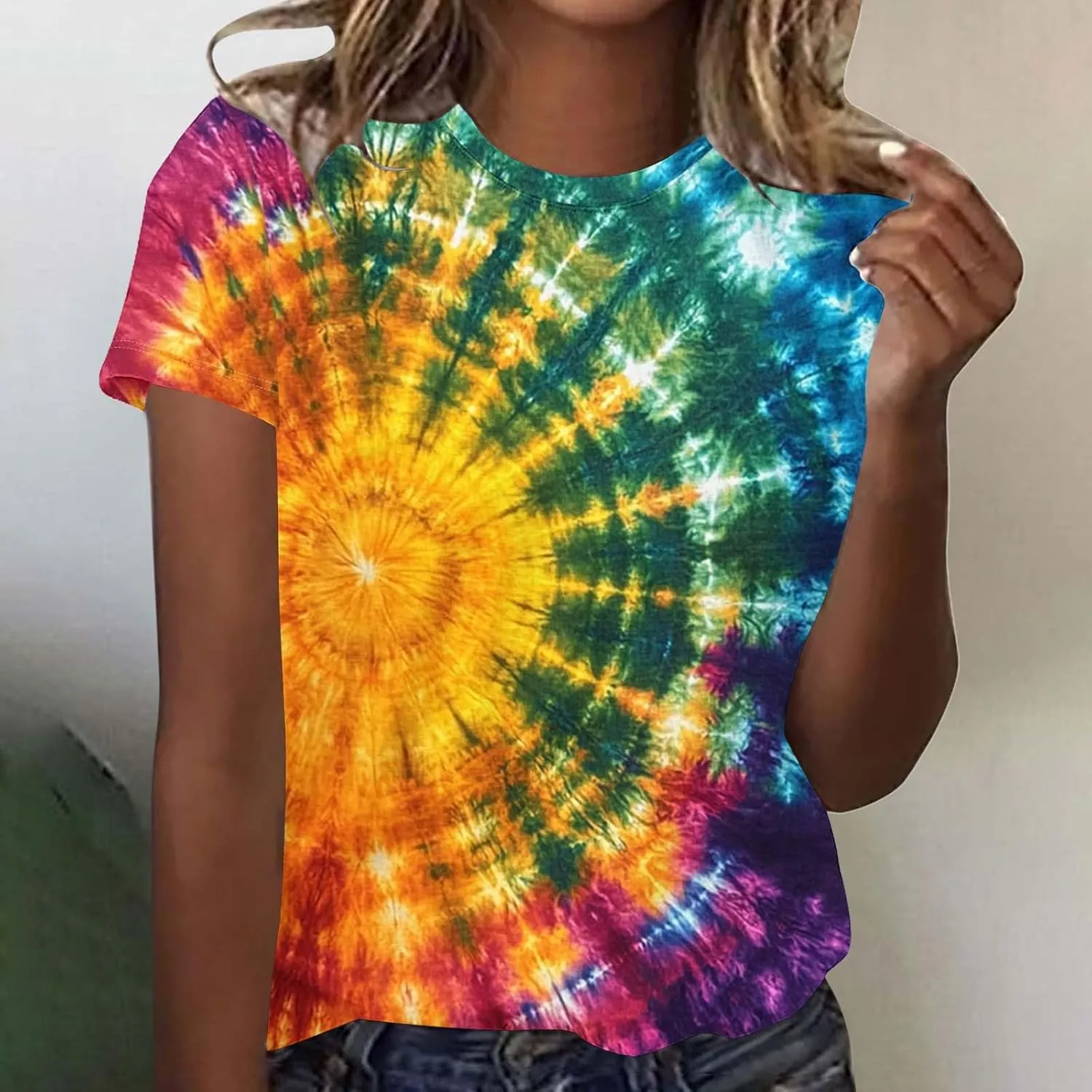 Womens Teens Girls Tie Dye Gradient Tshirts Hippie Shirts Plus Size Tops Short Sleeve Dressy Casual Loose Fit Tees