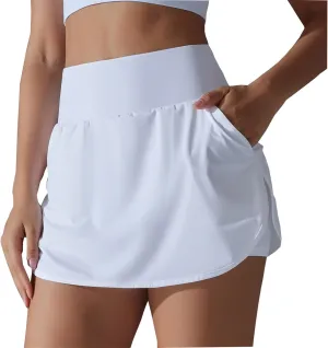 Womens Tennis Shorts Trendy Fake Two-Piece High Waist Sports Pants Gym Yoga Casual Solid Athletic Skirt Shorts 2025