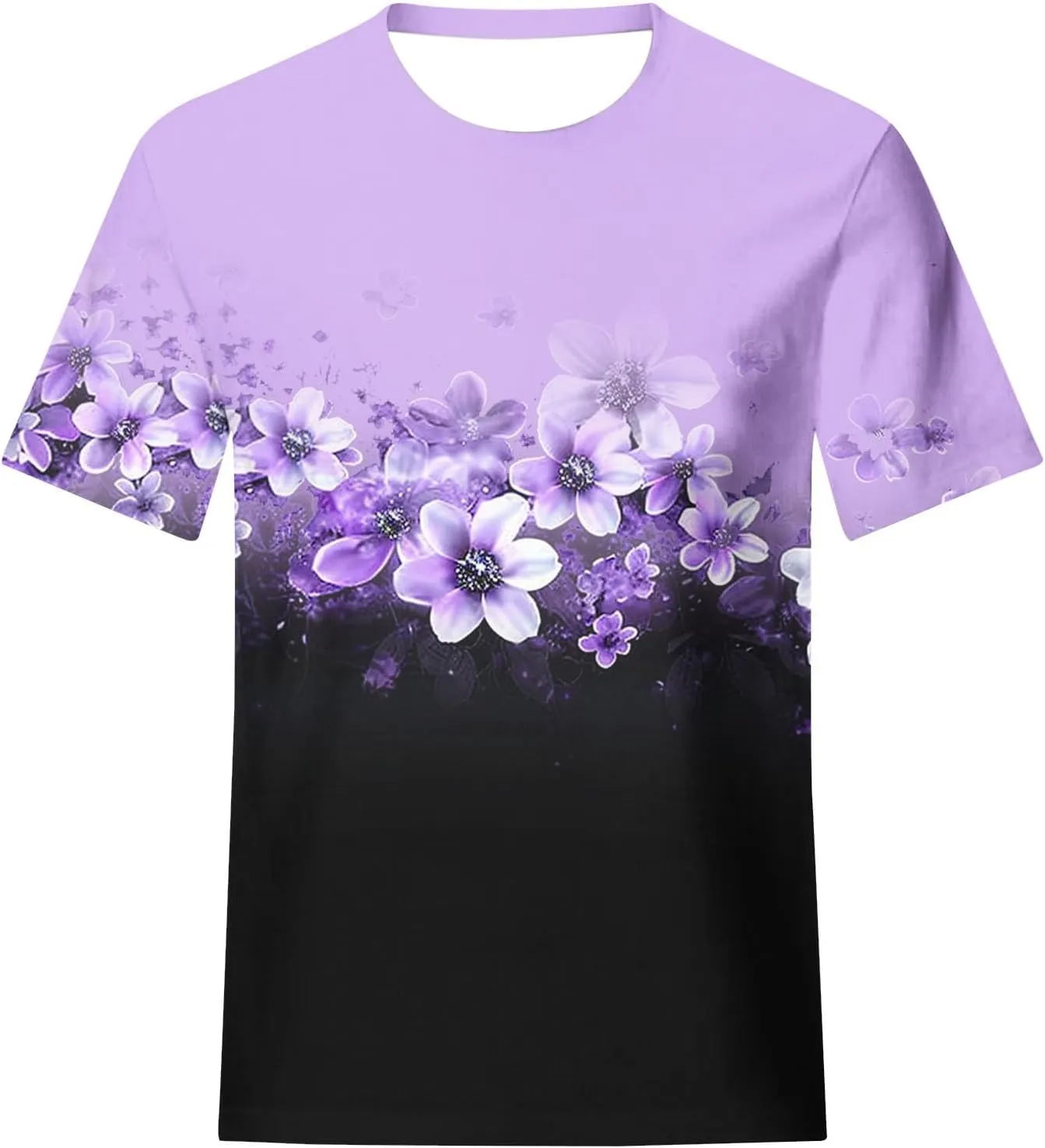 Women's Tops Summer Fashion Casual Short Sleeve Flower Printed Crew Neck Pullover Shirts Cute Tees Dressy Blouses