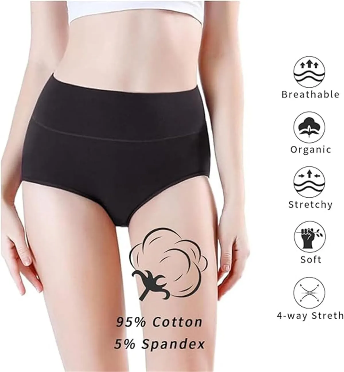 Womens Underwear Cotton High Waist Tummy Control Panties Seamless Breathable Full Coverage Women's Briefs 5 Pack