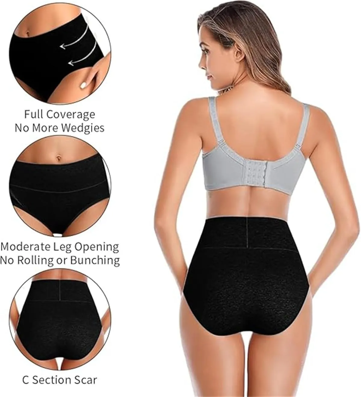 Womens Underwear Cotton High Waist Tummy Control Panties Seamless Breathable Full Coverage Women's Briefs 5 Pack