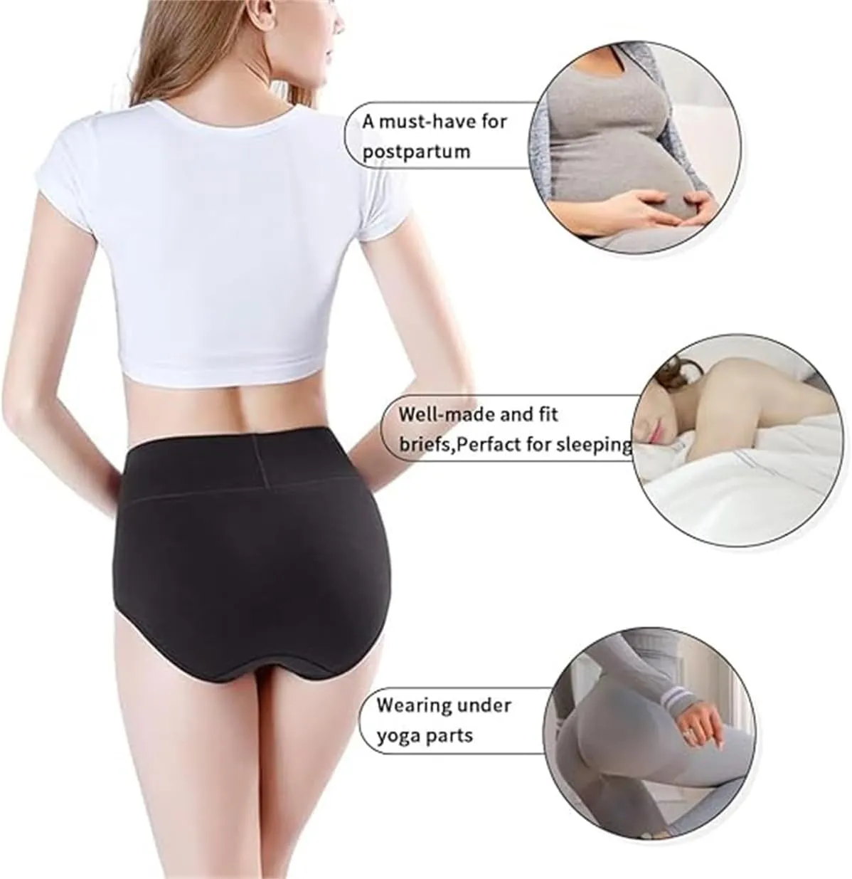 Womens Underwear Cotton High Waist Tummy Control Panties Seamless Breathable Full Coverage Women's Briefs 5 Pack