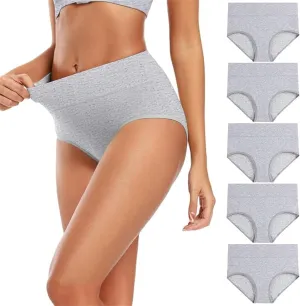 Womens Underwear Cotton High Waist Tummy Control Panties Seamless Breathable Full Coverage Women's Briefs 5 Pack