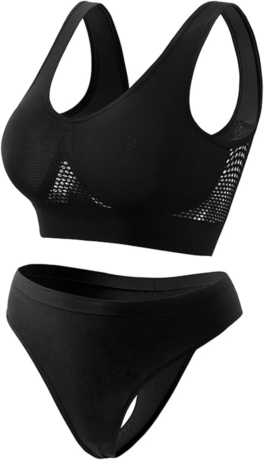 Workout Sets for Women Two Piece Plus Size Seamless High Impact Mesh Sports Bra Boyshort Panty Gym Fitness Yoga Sets