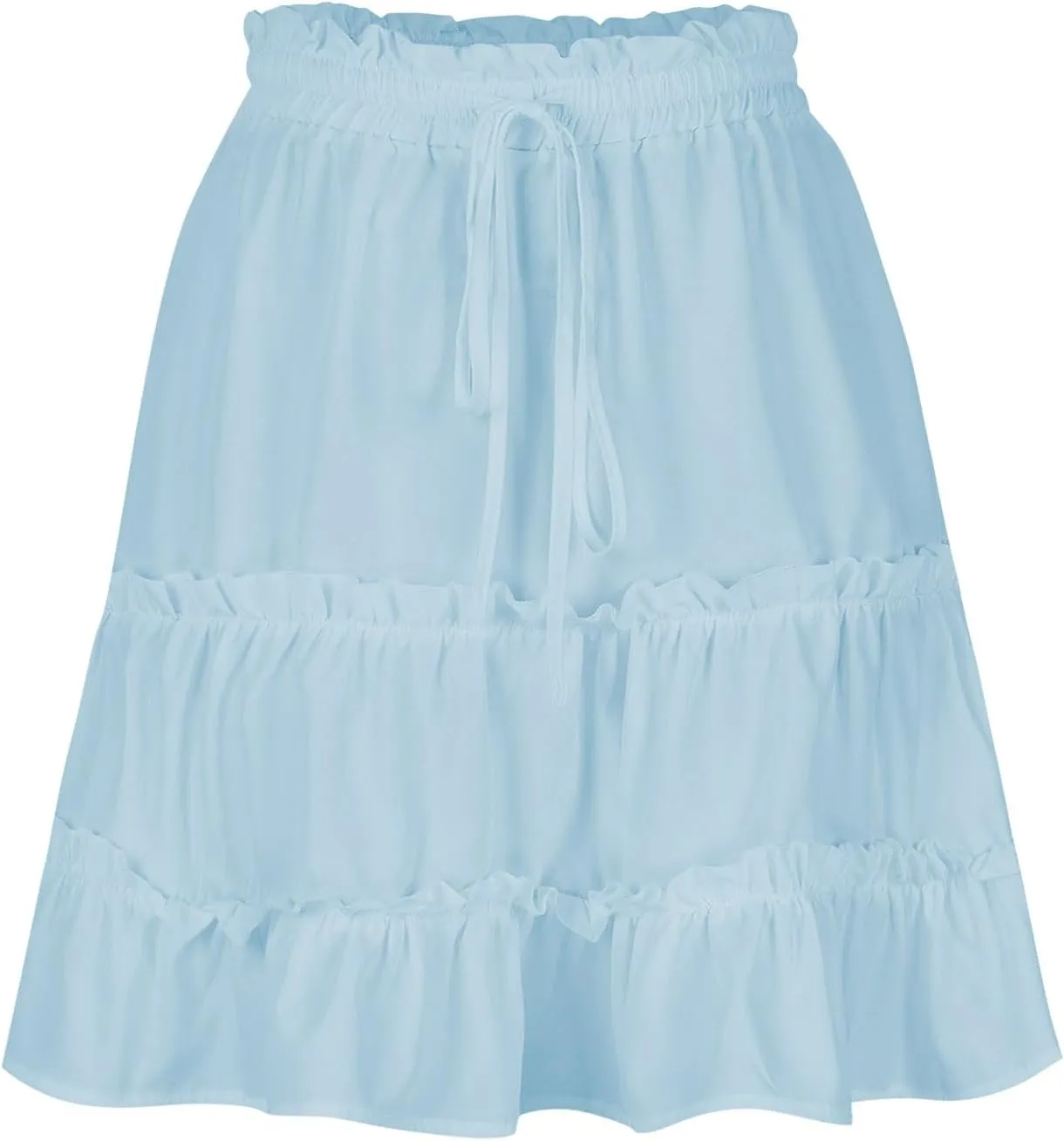 XUNRYAN Skirts for Women Trendy Summer Boho A-Line Pleated Skirt Casual Elastic High Waist Tiered Ruffle Flowy Mini Skirt