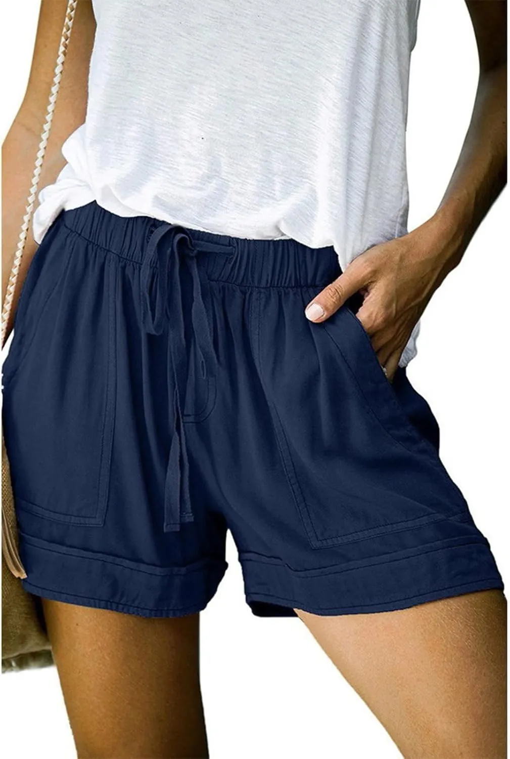ZDRZK Womens Summer Shorts Plus Size Solid Comfy Drawstring Casual Shorts Elastic Waist Pocket Loose Travel Shorts Pants
