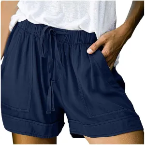 ZDRZK Womens Summer Shorts Plus Size Solid Comfy Drawstring Casual Shorts Elastic Waist Pocket Loose Travel Shorts Pants