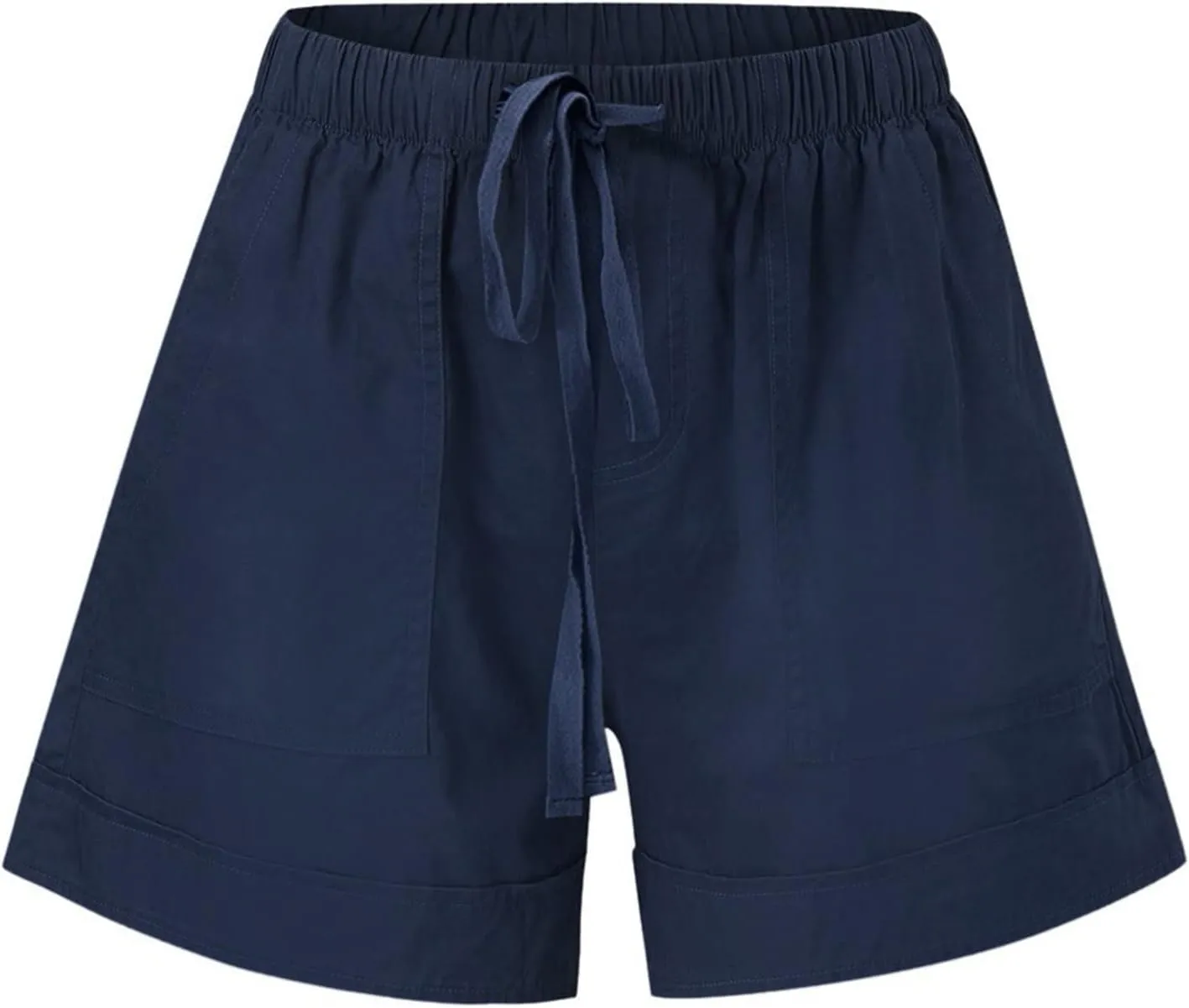ZDRZK Womens Summer Shorts Plus Size Solid Comfy Drawstring Casual Shorts Elastic Waist Pocket Loose Travel Shorts Pants