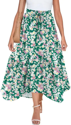 Zeagoo Long Skirts for Women High Waist A Line Skirt Casual Flowy Tiered Skirt with Pockets Summer Floral Boho Skirt