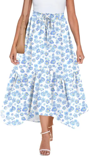 Zeagoo Long Skirts for Women High Waist A Line Skirt Casual Flowy Tiered Skirt with Pockets Summer Floral Boho Skirt