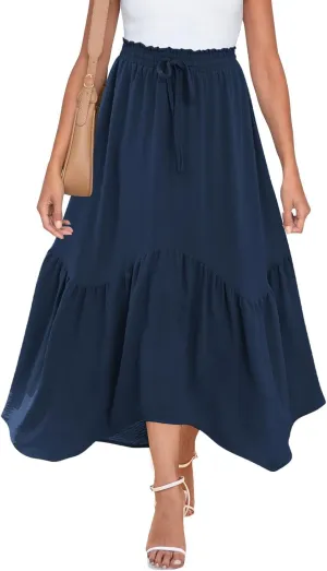 Zeagoo Long Skirts for Women High Waist A Line Skirt Casual Flowy Tiered Skirt with Pockets Summer Floral Boho Skirt