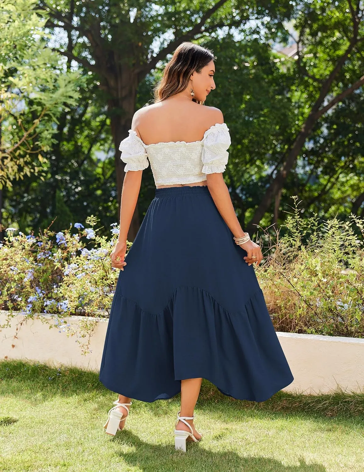 Zeagoo Long Skirts for Women High Waist A Line Skirt Casual Flowy Tiered Skirt with Pockets Summer Floral Boho Skirt