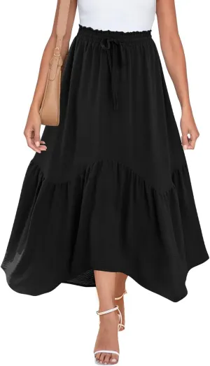 Zeagoo Long Skirts for Women High Waist A Line Skirt Casual Flowy Tiered Skirt with Pockets Summer Floral Boho Skirt
