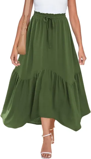 Zeagoo Long Skirts for Women High Waist A Line Skirt Casual Flowy Tiered Skirt with Pockets Summer Floral Boho Skirt