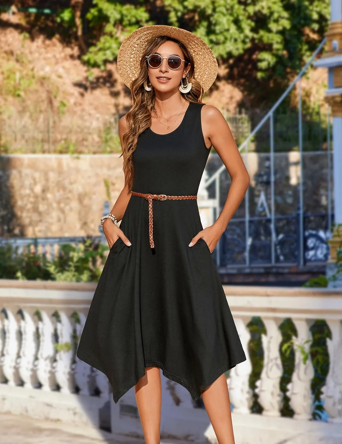 Zeagoo Womens Casual Dress for Summer Tank Dress Loose Flowy Beach Dress with Pockets Hankerchief Flare Midi Sundress 2025