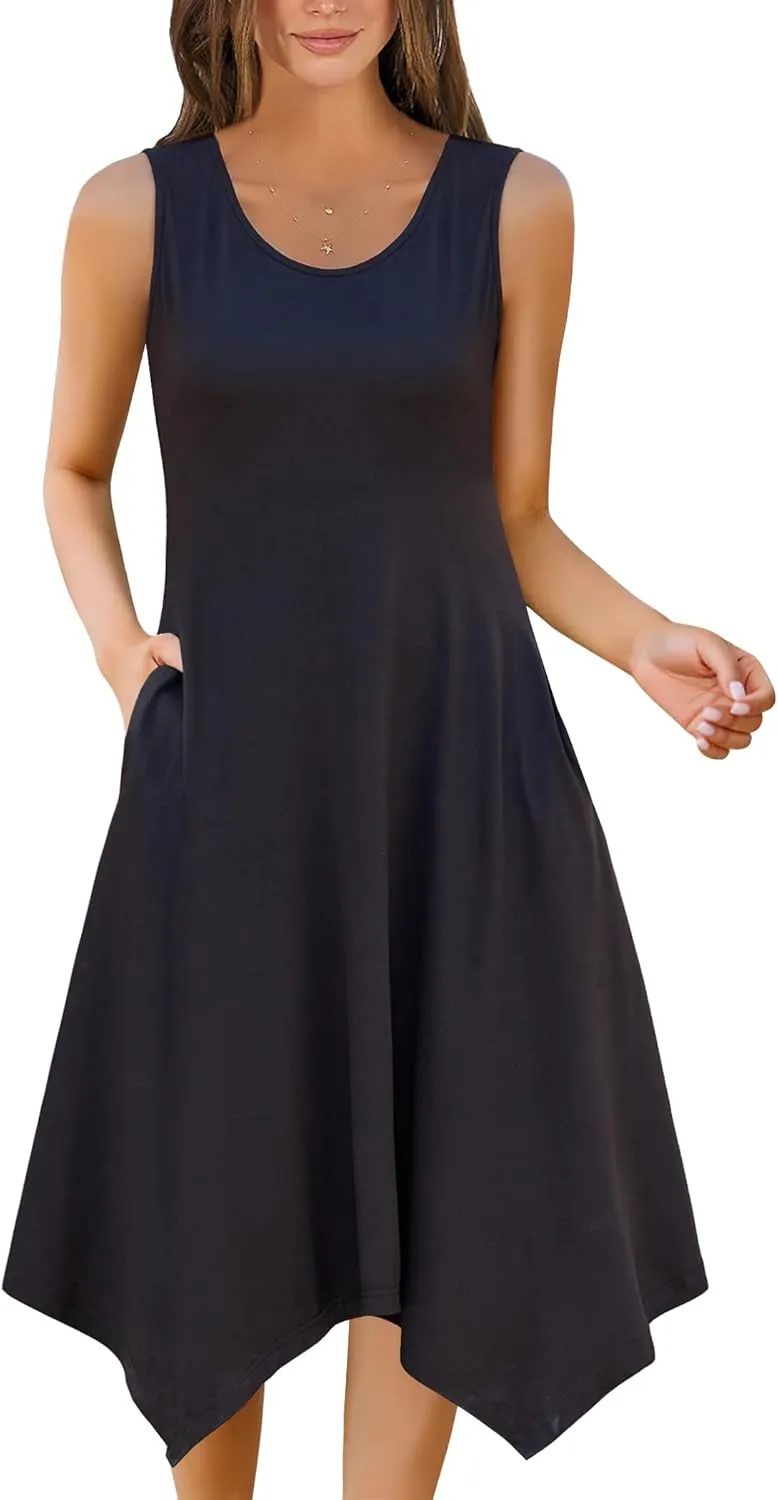 Zeagoo Womens Casual Dress for Summer Tank Dress Loose Flowy Beach Dress with Pockets Hankerchief Flare Midi Sundress 2025