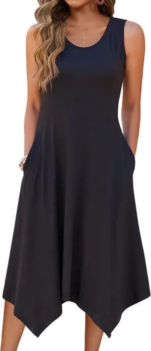 Zeagoo Womens Casual Dress for Summer Tank Dress Loose Flowy Beach Dress with Pockets Hankerchief Flare Midi Sundress 2025