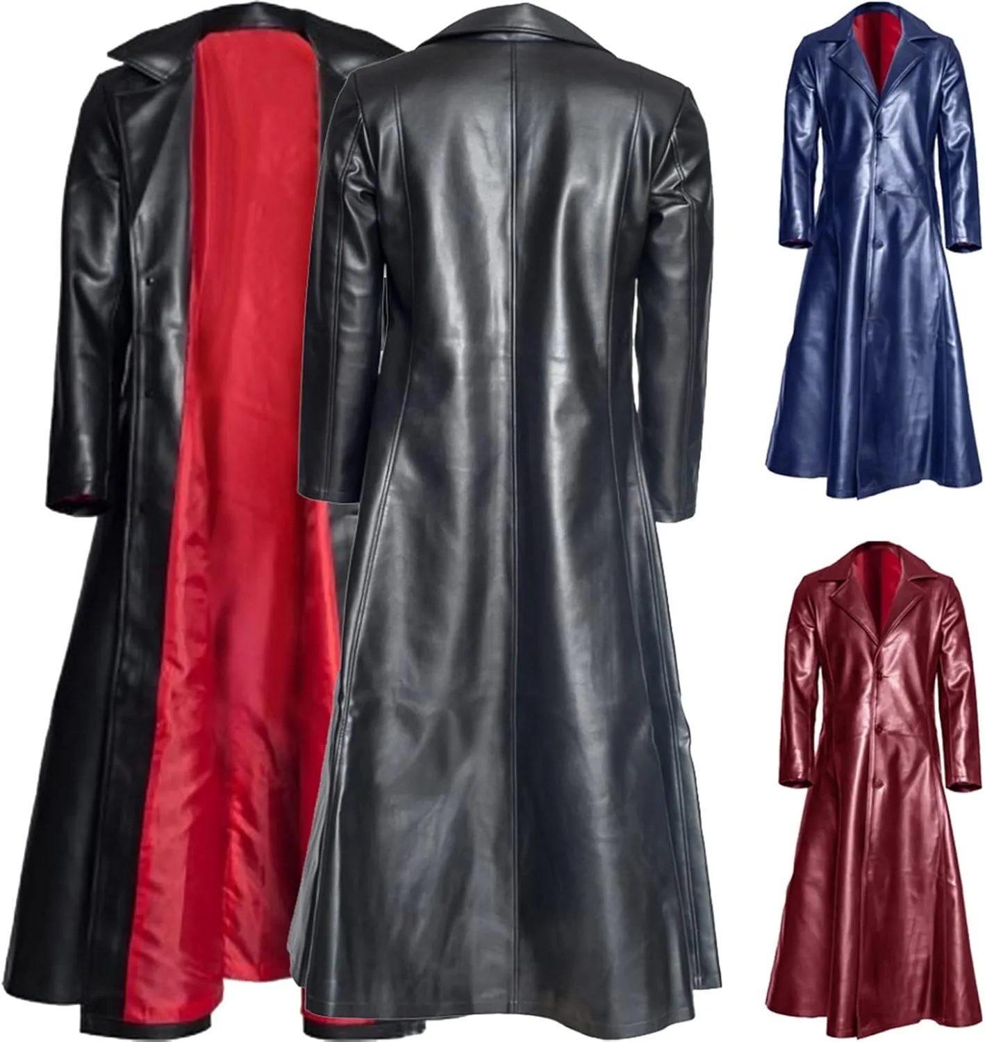 ZYXTIM Mens Classic Leather Motorcycle Jacket Vintage Gothic Punk Lapel Button Down Insulated Long Trench Coat